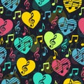 Love for music, musical abstract vector background, seamless pattern. Royalty Free Stock Photo