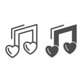 Love music note line and solid icon, free love concept, Musical note with heart sign on white background, Favorite music