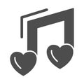 Love music note solid icon, free love concept, Musical note with heart sign on white background, Favorite music icon in