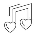 Love music note thin line icon, free love concept, Musical note with heart sign on white background, Favorite music icon