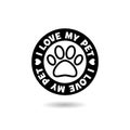 Love my pet logo with dog paw print icon with shadow Royalty Free Stock Photo