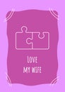 Love my wife purple postcard with linear glyph icon