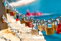 Love named padlocks on a chain,