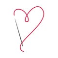 Love of needlework. A needle with a red thread in the shape of a heart. A symbol of needlework and handwork. Royalty Free Stock Photo