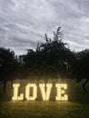 Love neon letters in park Royalty Free Stock Photo