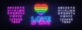 Love is Love neon text vector design template. LGBT neon logo, light banner design element colorful modern design trend