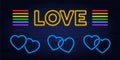 Love Neon Text Vector. Valentine neon sign, design template, modern trend design, night neon signboard, night bright advertising, Royalty Free Stock Photo
