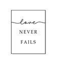 Love never fails. Bible, religious vector quote