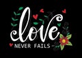 Love never fails hand lettering inscription. Royalty Free Stock Photo