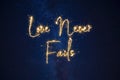 Love Never Fails Inspirational Christian Quote On Night Sky Full Of Stars