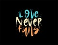 Love Never Fails lettering Text on black background in vector illustration Royalty Free Stock Photo