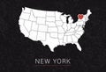 Love New York Picture. Map of United States with Heart as City Point. Vector Stock Illustration Royalty Free Stock Photo