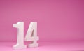 Love - No. 14 fourteen Isolated pink Background with Copy Space - Number 14% Percentage or Promotion - Discount or valentine d