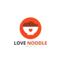 Love noodle logo concept. pasta with plate. Japanese template vector.