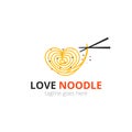 Love noodle logo concept. spaghetti with chopsticks. Japanese template vector