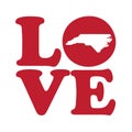 LOVE North Carolina State Red Outline Vector Graphic Illustration Isolated