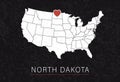 Love North Dakota Picture. Map of United States with Heart as City Point. Vector Stock Illustration