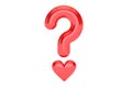 Love or not concept. Question mark with heart, 3D rendering Royalty Free Stock Photo
