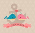 Love ocean banner - Two whales in love