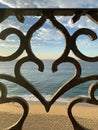 Love Pacific Ocean Vacation Getaway with a Wrought Iron Heart view of Ocean Royalty Free Stock Photo