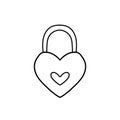 Love Padlock Doodle Icon. Heart Shaped Padlock For Love Lock Wedding Ceremony. Sketch Illustration. Hand Drawn Style