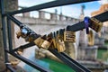 Love Padlock locked on the rail bridge Royalty Free Stock Photo