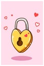 Love padlock in valentine day cartoon illustration