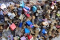 Love padlocks locked to the bridge Royalty Free Stock Photo