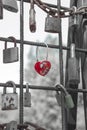 Love padlocks representing ever lasting love. Red heart love lock Royalty Free Stock Photo