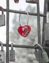 Love padlocks representing ever lasting love. Red heart love lock