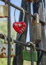 Love padlocks representing ever lasting love. Red heart love lock Royalty Free Stock Photo