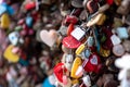 Love padlocks symbolizing love between couples at Namsan tower in Seoul South Korea Royalty Free Stock Photo