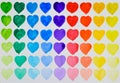 A love of painting. Rainbow watercolour hearts in rows. Royalty Free Stock Photo
