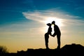 Love pair, silhouette, emotions, sunset Royalty Free Stock Photo