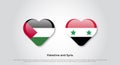 Love Palestine and Syria symbol. Heart flag icon.