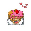 In love pancake with strawberry mascot cartoon