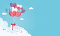 Illustration of love and valentine day with paper heart balloon and gift box float on the blue sky. Can be used for Wallpaper, fly Royalty Free Stock Photo