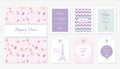 Love in Paris design. Notebook, cards and tags cute templates set. Honey moon, Valentine s, french bakery . Included