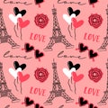 Love paris doodle cartoon seamless pattern Royalty Free Stock Photo