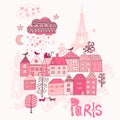 Love in Paris doodles. Street in old town graphic illustration. Royalty Free Stock Photo