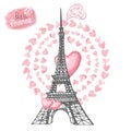 Love in Paris.Eiffel tower,Watercolor hearts Royalty Free Stock Photo