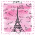 Love in Paris.Watercolor decor,lettering Royalty Free Stock Photo