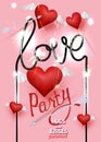 Love party with hearts with wings, arrows and sparklers.