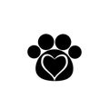 Love paw logo. Animal love symbol paw print with heart icon isolated on white background Royalty Free Stock Photo