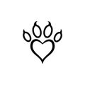 Love paw logo. Animal love symbol paw print with heart icon isolated on white background Royalty Free Stock Photo