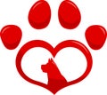 Love Paw Print Logo With Dog Silhouette Flat Design Royalty Free Stock Photo