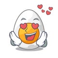 In love peeled boiled egg on mascot cartoon