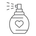 Love perfume thin line icon, valentine and holiday, aroma sign, vector graphics, a linear pattern on a white background