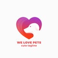 We Love Pets Abstract Vector Symbol, Sign or Logo Template. Negative Space Dog Face in a Heart Shape. Modern Simple