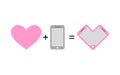 Love and phone. Fantastic concept phone design for lovers and romantics. Vector illustration